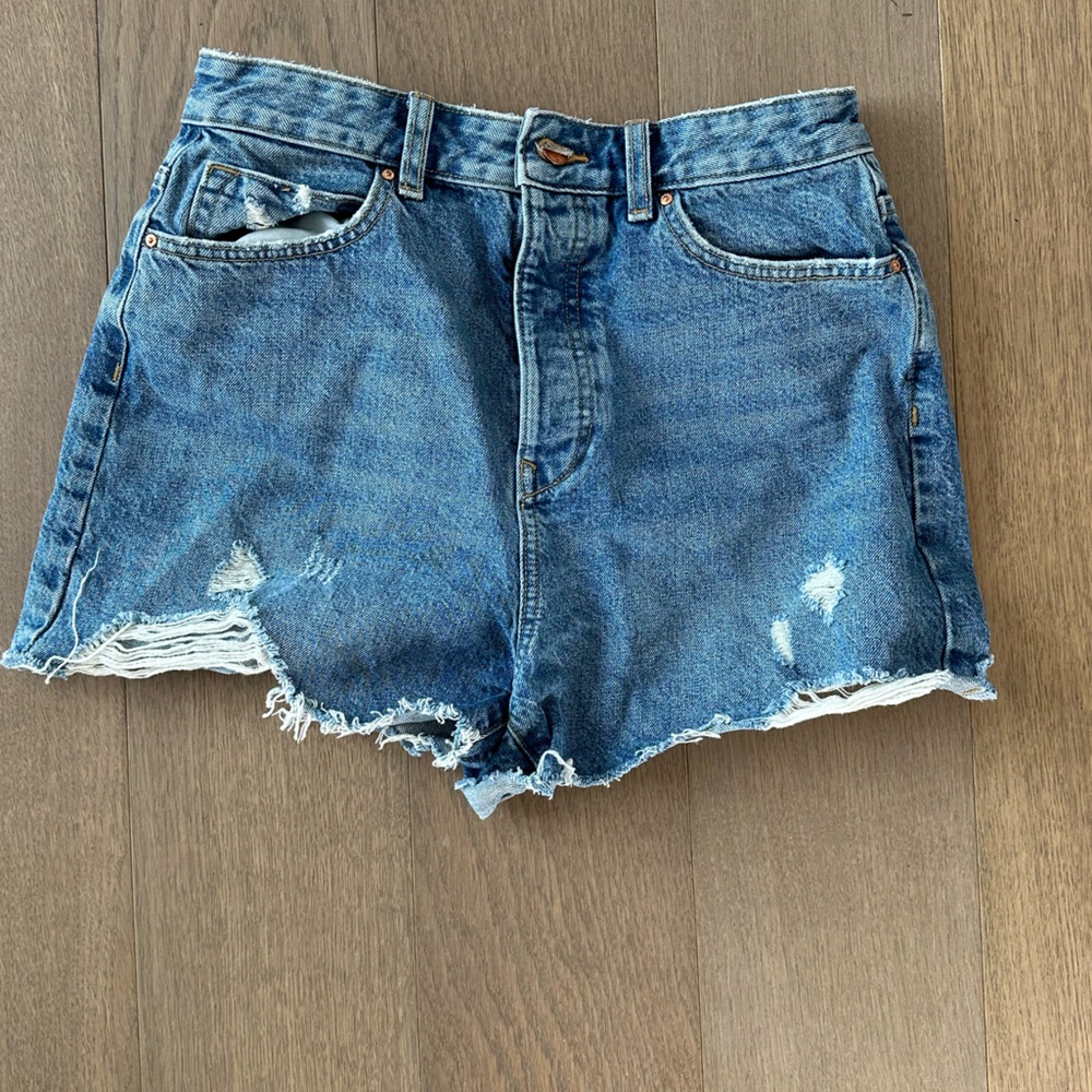 Zara high waisted denim button shorts